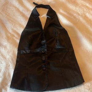le château Black Satin Halter Vest Top